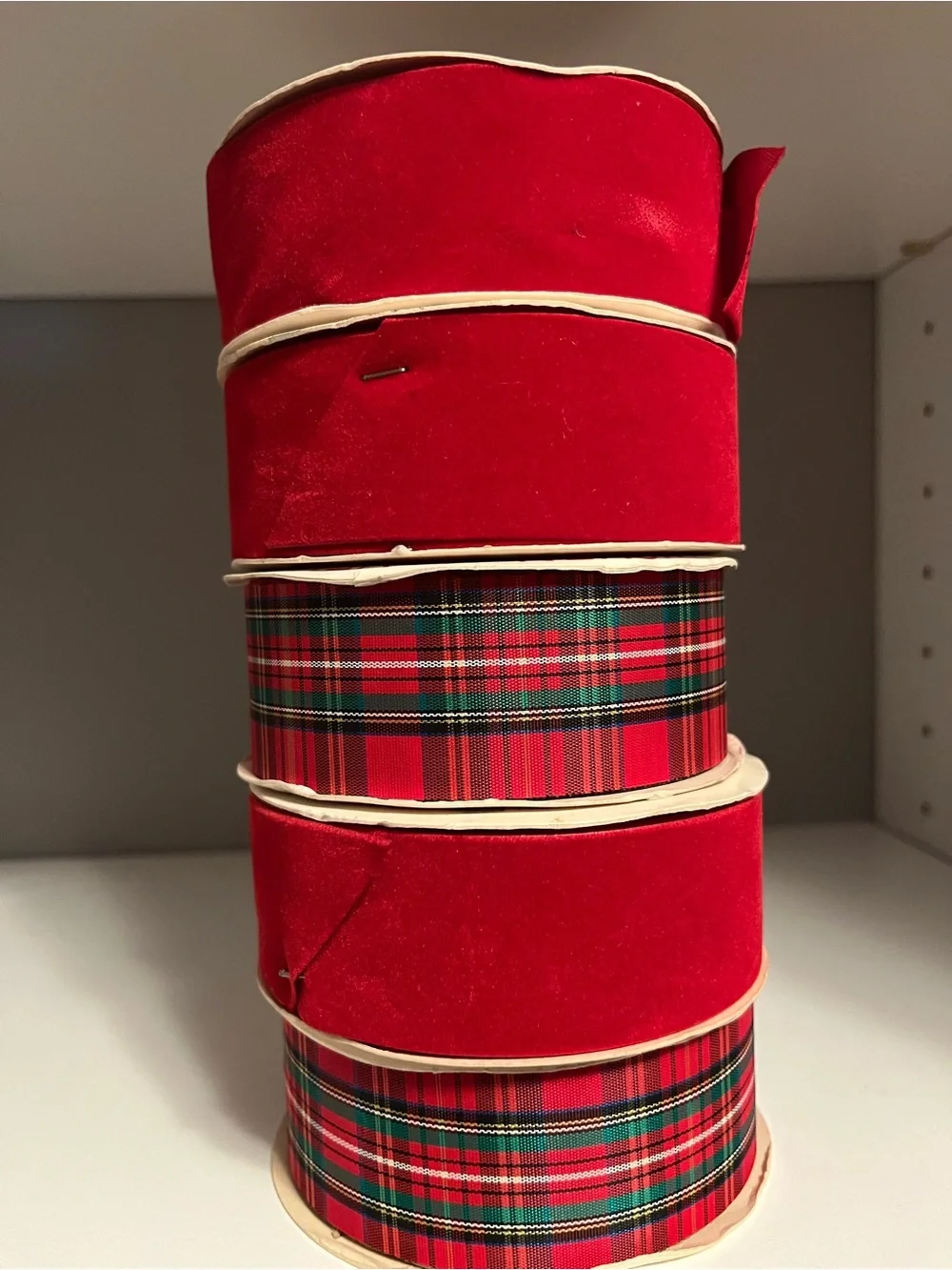 Vintage C. M. Offray Christmas Ribbon - Lot of 5. Velvety and Woven Novelty